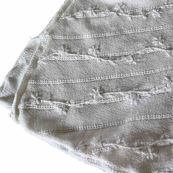 Vintage Laura Ashley Cream Embroidered Floral Cotton Blend Sweater Cottagecore L - Picture 5 of 11